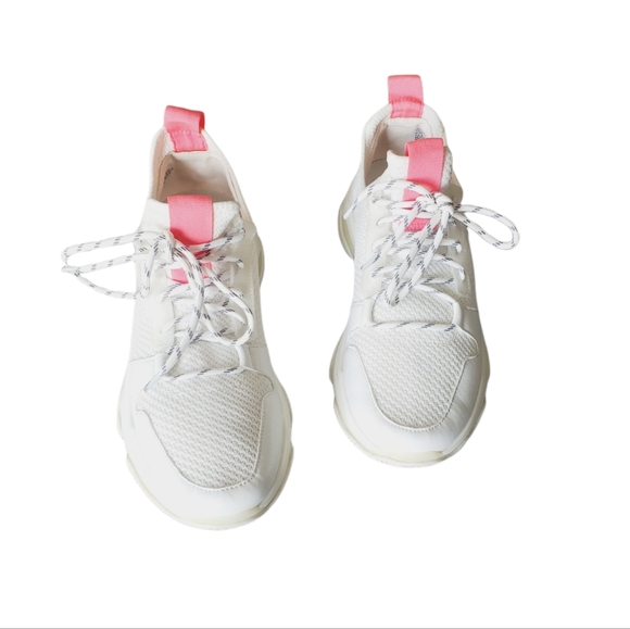 Steve Madden GAURI Dad Sneaker Off-White knit/Hot pink platforms athletic - Picture 4 of 15